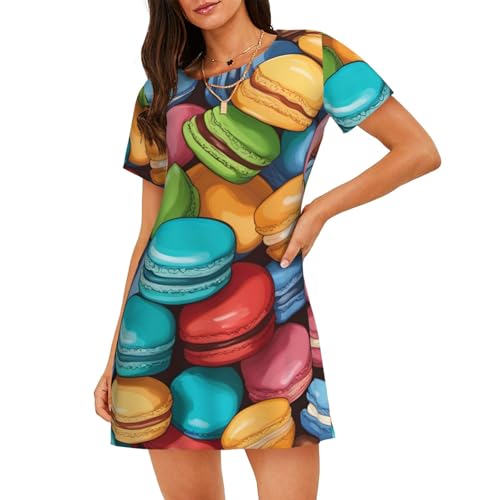 Chemise de nuit légère anti-chaleur imprimé macaron femme