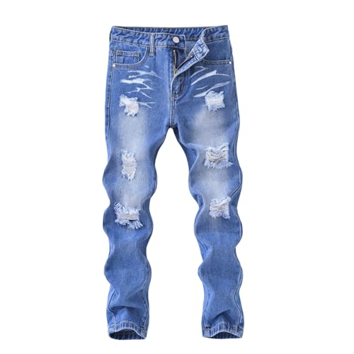 Boy's Skinny Fit Denim Pant Streetwear Retro Distressed Zipper Jeans with Pockets Hip Hop Clothes Comfy Stretch Trouser 5-14Y2