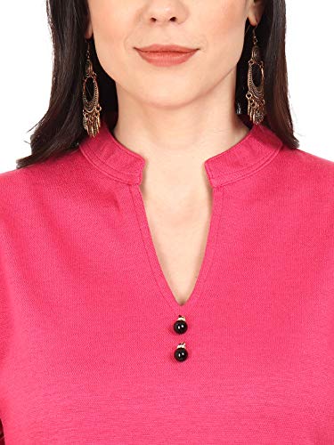 Image of Rosary Women's Winter Wear Jacquard Woolen Straight Kurti with 2 Side Pockets,Pink,M