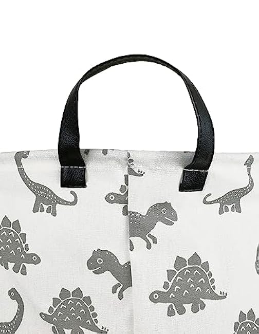Square Storage Bin Canvas Fabric Storage Basket, Waterproof Coating Toy Organizer with Handles, Gift Basket for Home, Office, Clothes, Toy, Shelf Basket (Square Gray Dinosaur)