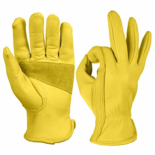 Guantes clásicos de motocicleta para conducción, de piel de vacuno, para uso en verano, color amarillo Cover