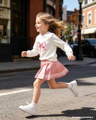 Image of Betusline Girls Skirt Set JK School Uniform 2-Piece Outfit - Short Sleeve & Webbing Solid Skirt,4-14Y