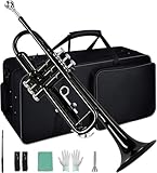 VEDO Conjunto Trompete Standard Bb Student - Trompete de metal Latão para estudantes com bocal rígido 7C e luvas, Estojo Rígido, adequado para iniciantes ou estudantes avançados, orquestras, preto
