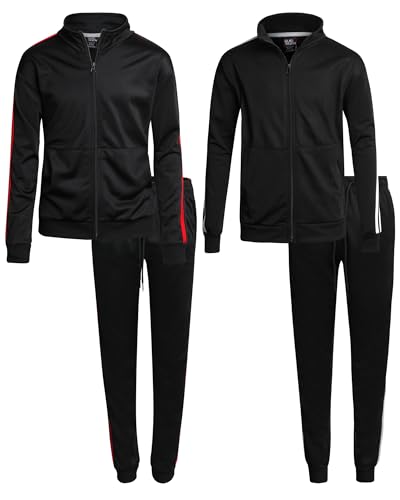 Quad Seven Boys' Tricot Jogger Set - 4 Piece Active Performance Zip-Up Tracksuit Set (Size: 8-18), Size 8-10, Black/White/Red