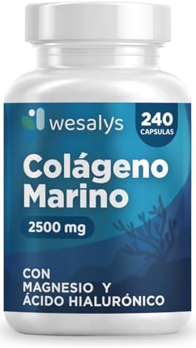 Colágeno Marino Hidrolizado 2500mg con Magnesio y Ácido Hialurónico | 240 Cápsulas | con Vitam...