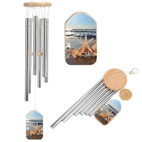 Outdoor Wind Chimes, Seashells on The Beach Printed Wind Chimes,Simple Wind Chimes,Curtain Wind Chimes for Home Decoration