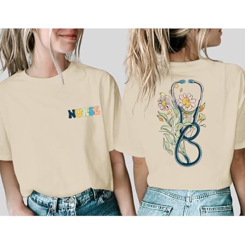 Nurse Graphic Shirts for Women Boho Floral Nurse Life T Shirt Stethoscope Oversized Graphic Tees Nurses Day Gifts2