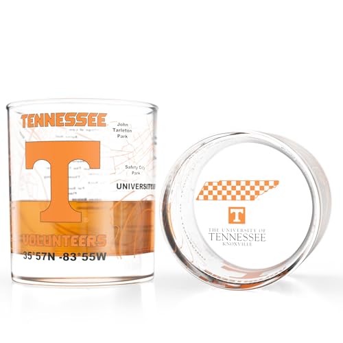 Image of Greenline Goods - University of Tennessee Volunteers College Whiskey Glasses (Set of 2), 10 oz - Full-Color Logo + Campus Map