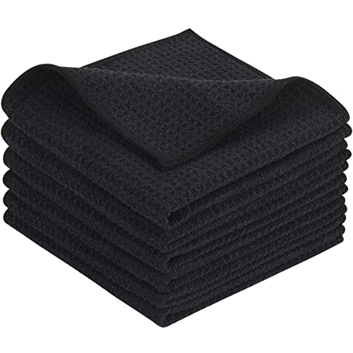 KinHwa Spüllappen schwarz Spültuch Waffeltuch Mikrofasertuch waschbar Spültücher für Küche Dicke Putzlappen Fusselfrei 30cmx30cm 6 Stück