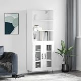 Gecheer Aparador, estantería, armario, vertical, con vitrina, para salón, con 6 estantes, de multicapa, blanco, 69,5 x 34 x 180 cm, librería que ahorra espacio, aparador con estantes, aparador con