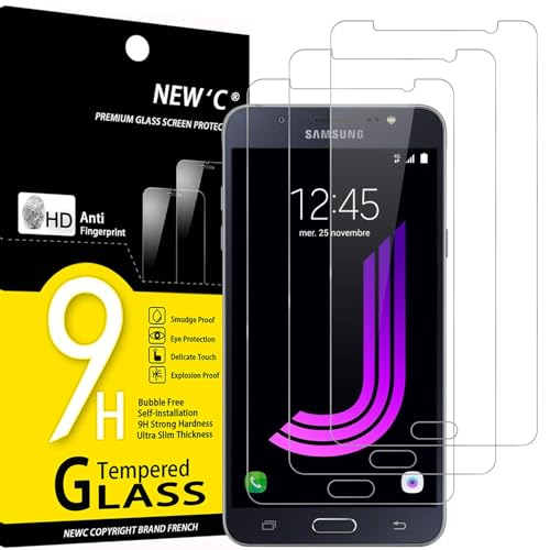NEW'C 3 Stück für Samsung Galaxy J7 2016 für Panzerglas, Frei von Kratzern, 9H Festigkeit, HD Bildschirmschutzfolie, 0.33mm Ultra-klar, Ultrawiderstandsfähig