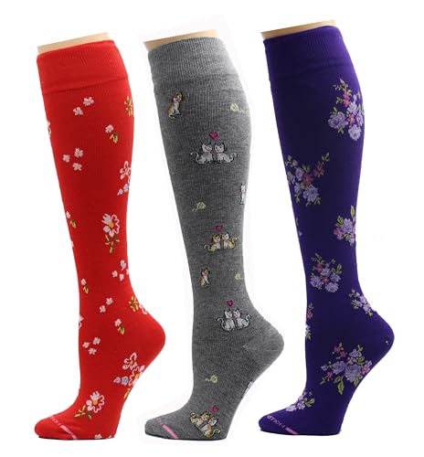 Image of Dr. Motion 3 Pairs Light Summer Bright Fun Graduated Compression Women's Knee-Hi Socks