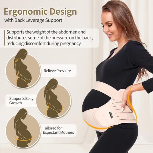 Image of ChongErfei Maternity Belt Pregnancy Belly Band 3 in 1 Support Belt for Pregnant Women (Beige, XL)