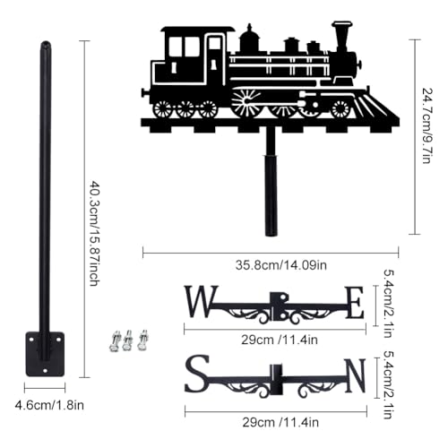SUPERDANT Train Iron Weather Vane Train Metal Weathervane Black Wind Direction Garden Art Decor for Roof Indicators Wind Vanes for Yard Outdoor Farm Barn Sheds Garden Patio Decoration - Thumbnail 3