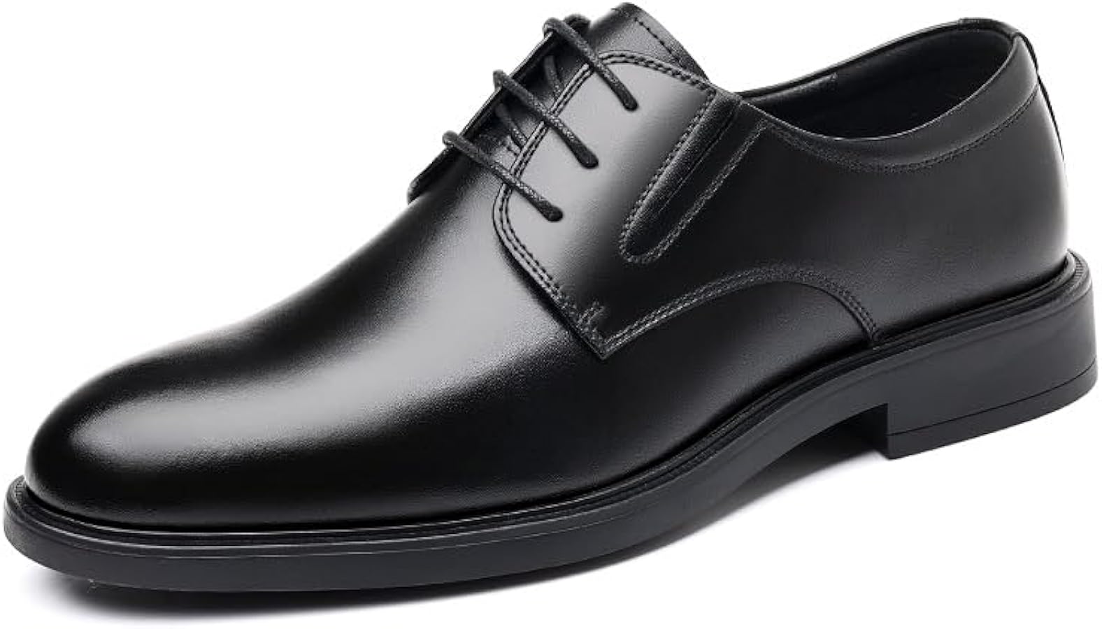 Amazon.com | Formal Dress Shoes for Men Lace Up Round Toe Vegan Leather  Solid Color Derby Shoes Slip Resistant Anti-Slip Rubber Sole Block Heel Low  Top Wedding(6.5) Black