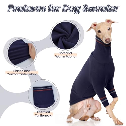 OUOBOB Greyhound Hundepullover, Italienischer Windhund Mantel für kleine Hunde, Whippet Pullover Rollkragenpullover Stretchy Knit Sweatshirt, Greyhound Pyjamas Windhunde Jumpsuit für kaltes Wetter M