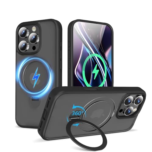 TaeliorTech Upgraded 360° Rotatable Magnetic Ring Stand for iPhone 16 Pro Case 6.3'',Military Drop Protection,Compatible with MagSafe,Translucent Case for iPhone 16 Pro Phone Case,Black by TaeliorTech - Used condition - US$11.50