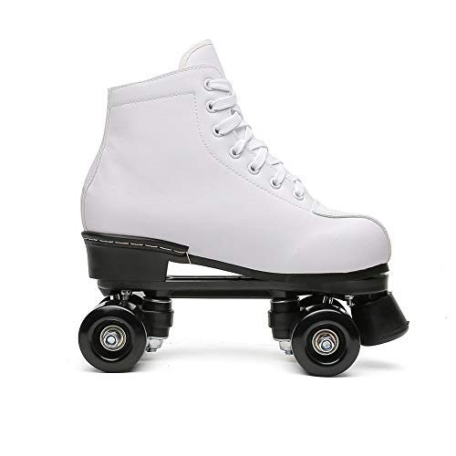 Exgingle Adult Roller Skates High Top Indoor Outdoor Quad Skates White