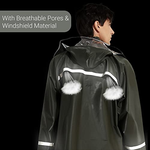 Image of AllExtreme Reusable Two-Piece Raincoat With Transparent Face Shield Detachable Hood Two Pockets Carry Pouch Waterproof Buttoned Rain Jacket