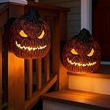 QSLWcos Pumpkin Light Covers 2 Pcs Halloween Porch Light Covers Scary Pumpkin Porch Lights Decorations for Outdoor Front Door