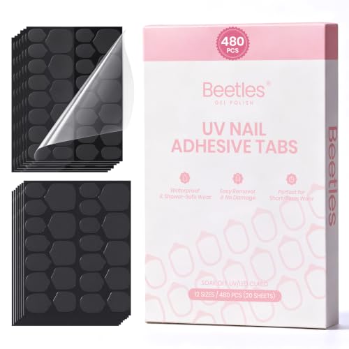 Image of Beetles Nail Sticky Tabs, 480pcs, Long-Lasting Adhesive Tabs for Press Ons | 20 Sheets 12 Sizes, Strong Hold Double Sided Nail Glue Stickers, Waterproof Breathable, Easy Remove UV Sticky Tabs for Nails