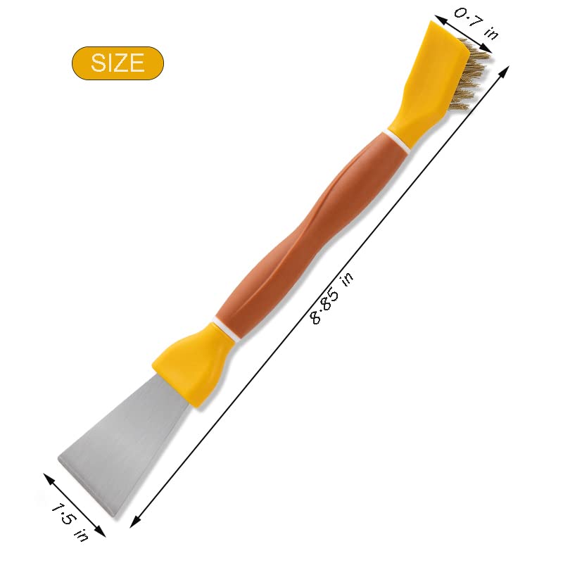 Image of Copper Wire Brush with Scraper - 2-in-1 Dual-Head Cleaning Tool for Kitchen, Bathroom, Garage and More - Ergonomic TPR Handle (Yellow)