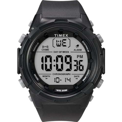 Timex Sport   Reloj de 50 mm para hombre, correa de resina negra, esfera digital, caja negra TW5M61900