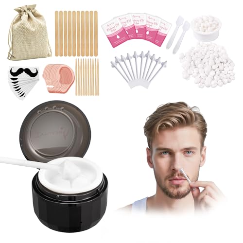 Mini Calentador de Cera Profesional Kit para Depilación Masculina y Femenina, para Rostro, Orejas y Nariz, 100g de Cera, 10 Aplicadores de Doble Punta, Seguro, Rápido, Indoloro, Alimentado por USB