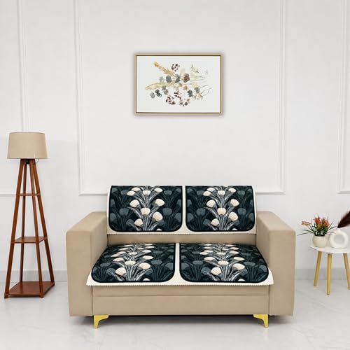 Image of Homerz Premium 'Luxe Series' Sofa Cover | Holland Velvet Fabric | Smooth Finish | Anti-Slip Fleece Backing Couch Protector (Terrace Vein, 2 Seater, Seat Cover with Backrest)