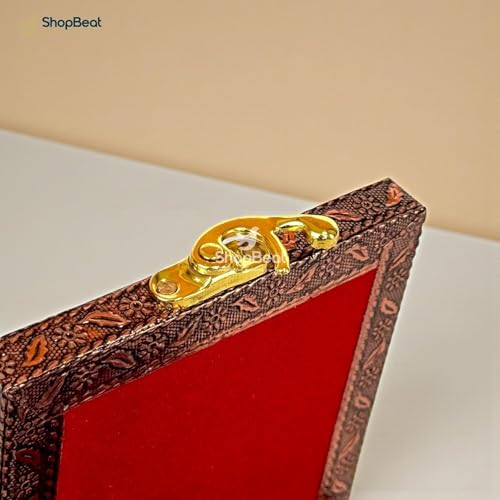 Image of Wooden Jewellery Box for Women - Ivory Sand | Handcrafted Pichwai Design with Lock | 4x4 Inch Organizer for Earrings Rings | Return Gift for Wedding Diwali Pooja