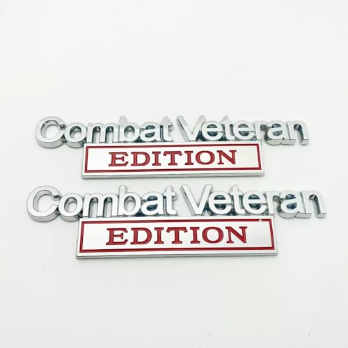 Image of Pair Set Combat Veteran Edition Emblem 3D Badge Raised Decals Exterior Truck Stickers Replacement for Universal Vehicle, SUV, Motorcycle, (Silver Red)