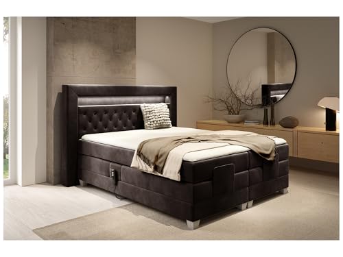 MEBLINI Boxspringbett Elektrisch Verstellbar mit LED - Gepolstert Doppelbett mit Matratzen und Toppers - Polsterbett - Bett mit Kopfteil - SANTORE - 180x200 - H3/Dunkelbraun Samt