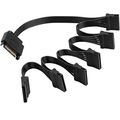 Cable alimentacion SATA 15 pines 1 a 6 Splitter 18AWG, Divisor de Energía SATA para SSD HDD y Unidades Ópticas, 15 pines Extensor de Alimentación de 1 Macho a 6 Hembras para Disco Duro de PC Servidor