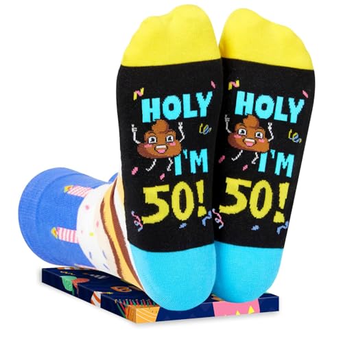 HAPPYPOP 50TH Funny Birthday Gift Ideas - Women Men Socks for 50 Year Old Friends, Happy Birthday Gifts for Guys Women in Their 50s