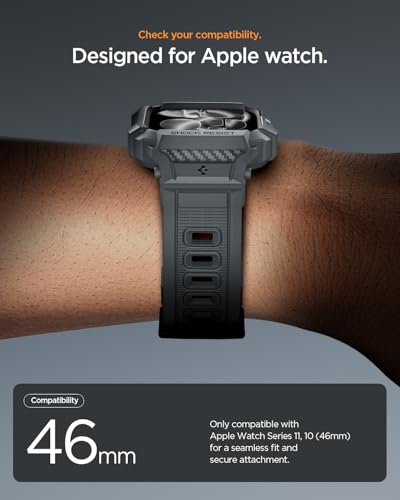 Image of Spigen Rugged Armor Pro 2 for Apple Watch Series 11 42mm Case with Strap Band, Series 10 42mm Protective TPU Cover with Strap - Matte Black