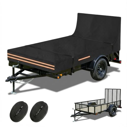 Utility Trailer Cover, 5 x 10 Utility Trailer Cover 600D Oxford Waterproof Windproof Heavy Duty Trailer Cover with Rear Ramp Gate, Fits Dump Trailer Tarp Fits 5 x 10FT (W x L)