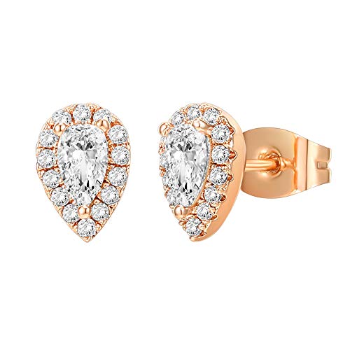 Pavoi 14K Gold Plated Sterling Silver Post Brilliant Round Faux Diamond Tear Earrings - Premium Cubic Zirconia In Rose Gold #TOP13