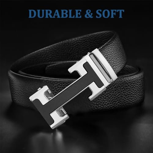 Image of GUSTAVE 130cm PU Leather Belt for Men, Large Size Auto Lock Zinc Alloy Buckle, Business & Casual Fashion, Adjustable, No Holes, Father's Day & Birthday Gift, Black, 3.5cm Wide, Durable for Office