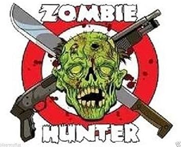Zombie Hunter with Skull Sticker Decal Vinyl - Made in USA 3 in. x 2.5 in.