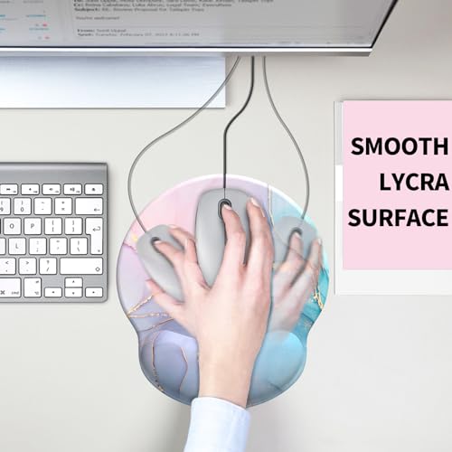 Image of eulps Mouse Pad with Wrist Rest, Comfortable Computer Mousepad with Gel Wrist Support Smooth Surface and Non-Slip PU Base for Pain Relief, Laptop, Office & Home (Cyan Pink Marble)