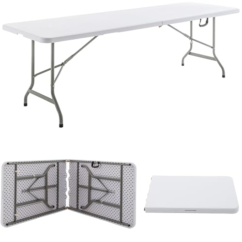Image of BTEXPERT 8-Foot - 96 inch Long White Plastic Folding Table Portable 30 inch Wide, 29 inch High, Indoor Outdoor Events Banquet Dining Party Patio