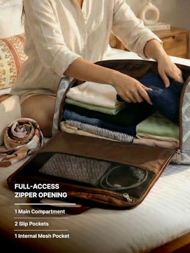 Image of Zouk Weekender Duffle Bag | Perfect 3 Day Trip Duffle for 10 Clothes | Lightweight Foldable Cabin Bag for Men & Women | Full Access Opening, Shoe Pocket & Trolley Sleeve | AravalliAbstract