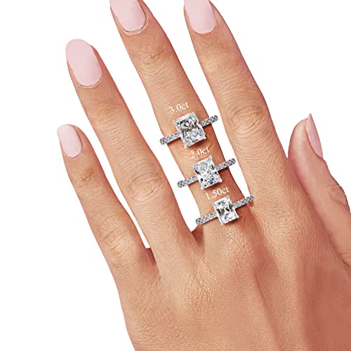 Bo.dream 3Ct Radiant Cut Cubic Zirconia Engagement Rings Platinum Plated Sterling Silver Size 6 #TOP5