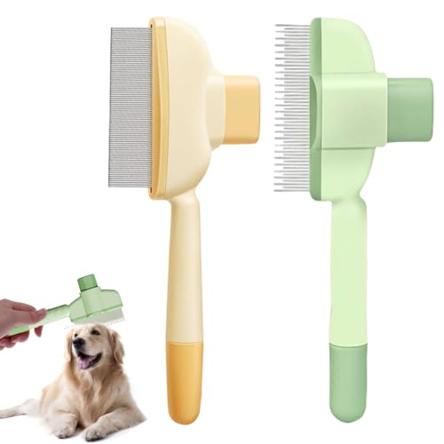 WUSJCOF 2 piezas Peine auto-limpiante para pulgas y el cuidado del pelaje de gatos y perros con botón para limpieza rápida de pelos sueltos, 2 estilos de dientes de peine, Quita mascota