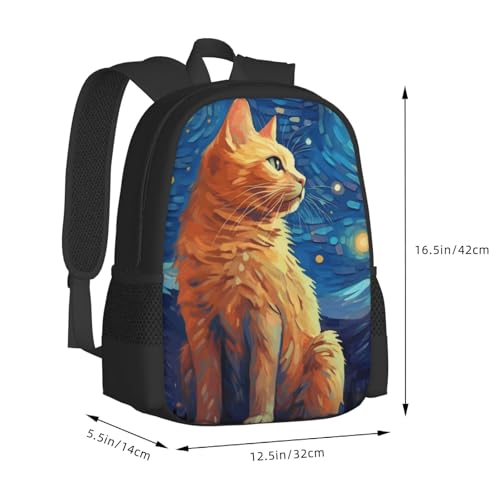 Commuter Unisex Ginger Cat Starry Night Backpack Spacious Compartments for Work Essentials Casual Outings & Trips 17 Inch3