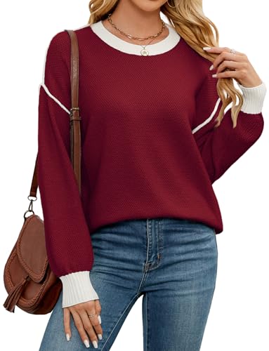Image of WEACZZY Women Crew Neck Long Sleeve Ribbed Knit Side Slit Pullover Sweaters