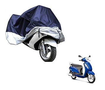 Auto Hub Water Resistant Bike Cover for Suzuki Access 125-(Fabric:-Polyester, Color:-Navy/Silver)