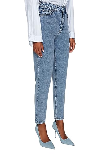 TRENDYOL Damen Gerade Mama Hohe Taille Jeans, Indigo, 36 EU
