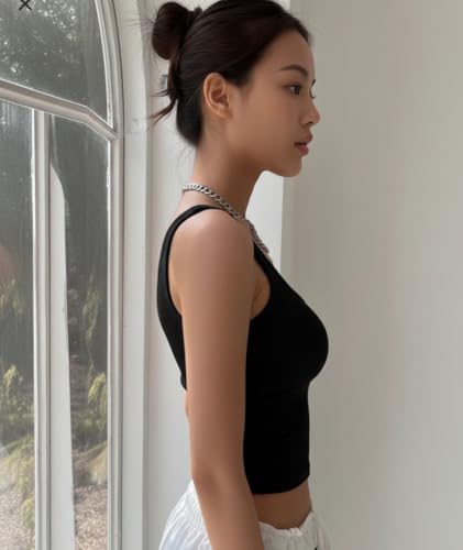 Image of JC JUMMY COUTURE Cotton Solid Square Neck Sleeveless Crop Top for Women | Regular Fit Ribbed Tank Top | Casual Summer Wear for Girls & Woman | Trendy Crop Tank Tops