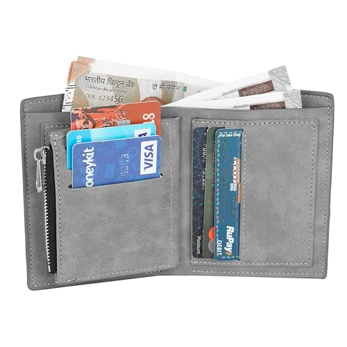 Storite Men's PU Leather RFID Blocking Credit Card Holder Money Wallet Zipper Coin Purse (Grey, 11.8 x 9.6 x 1.5 cm) 9 41Kefs1P5CL